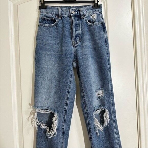 PACSUN HIGH RISE STRAIGHT DISTRESSED DENIM JEANS 23/XXS Grunge - Picture 3 of 16